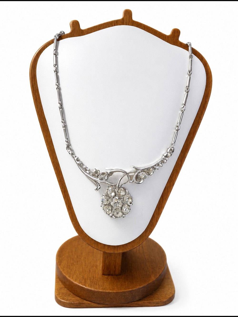 Vintage Coro Silver-Tone Rhinestone Crystal Pendant Necklace